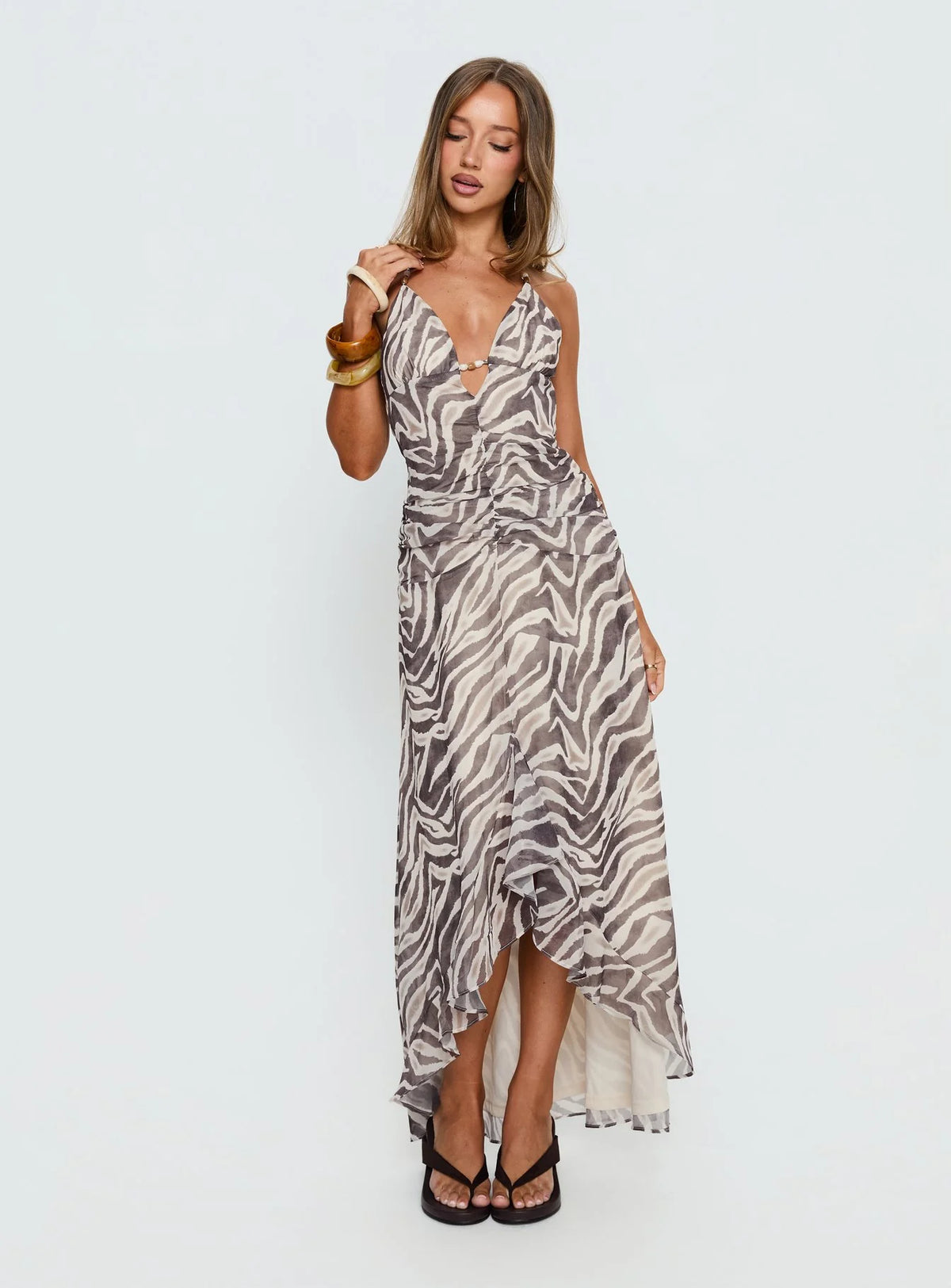 Roxine Asymmetrical Halter Maxi Dress Animal Multi