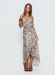 Roxine Asymmetrical Halter Maxi Dress Animal Multi