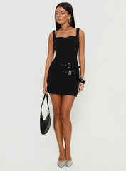 Jackelyn Bonded Buckle Mini Dress Black