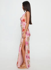 Sibellah Beaded Cowl Neck Maxi Dress Pink Multi