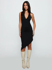 Whimsy Asymmetrical Midi Dress Black
