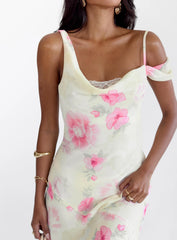 Somebody Like Me Asymmetrical Midi Dress Pink Floral