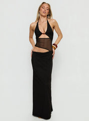 Dyanna Halter Mesh Maxi Dress Black
