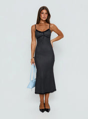 Delaney V Neck Frill Midi Dress Black Polka Dot