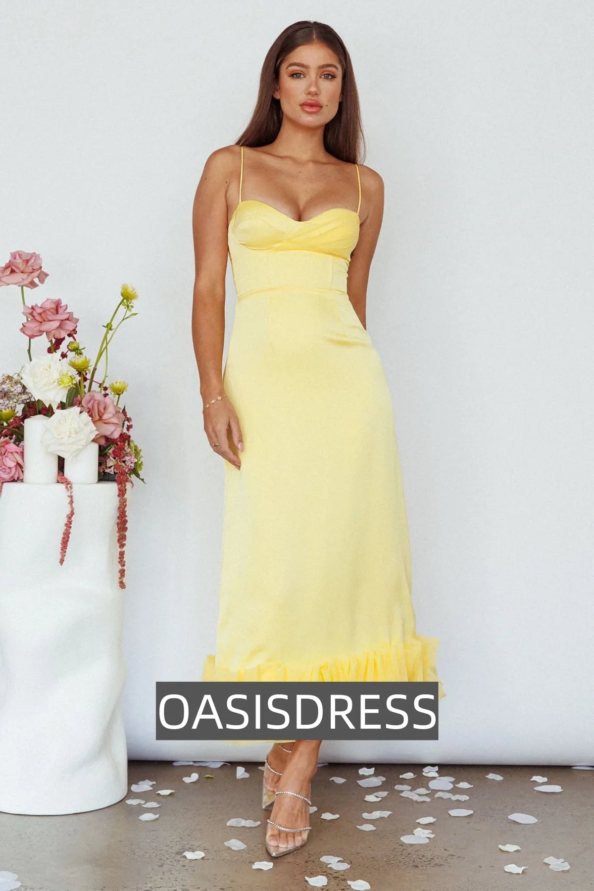 Buona Sera Hem Decoration Midi Dress Lemon