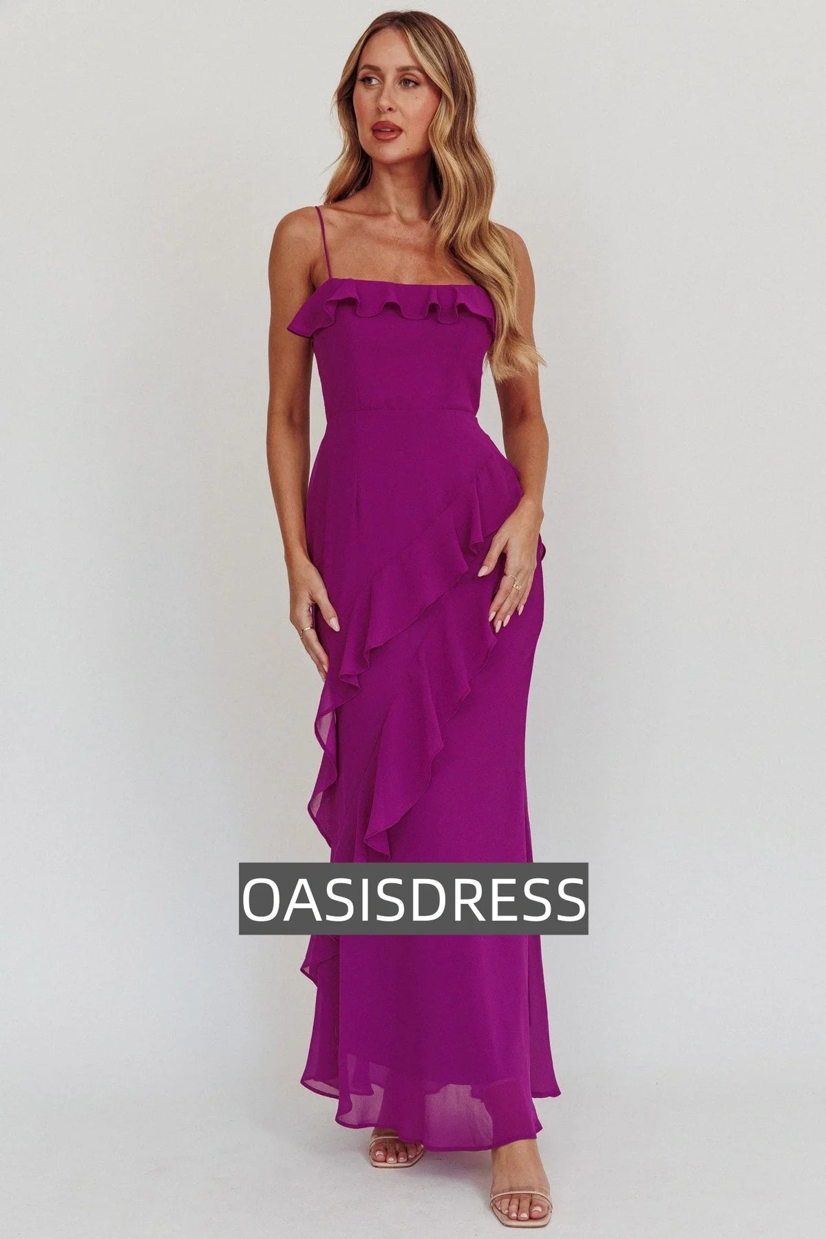Actual Sunshine Ruffle Trim Maxi Dress Plum