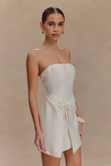 Steph Strapless Linen Mini Dress - White