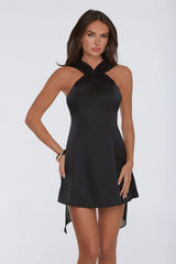 Secret Serenade Satin Mini Dress Black
