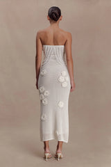 Samantha Crochet Midi Dress With Flowers - Ivory