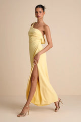 Maevyn Light Yellow Cowl Back Column Maxi Dress