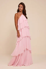 Aveley Light Pink Tiered Shift Maxi Dress