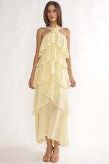 Darylyn Tiered Ruffle Rosette Maxi Dress Yellow