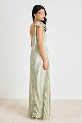 Cahlia Sage Floral Burnout Pleated Maxi Dress
