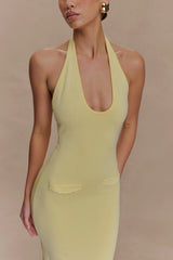 Ovina Halter Neck Knit Midi Dress - Lemon