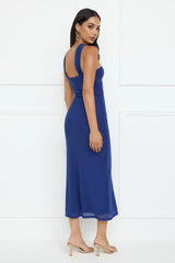 Nightlife Chic One Shoulder Mesh Midi Dress Blue