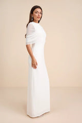 Sutton White Asymmetrical Column Maxi Dress