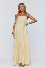 Moonlit Sea Pleated Strapless Maxi Dress Lemon